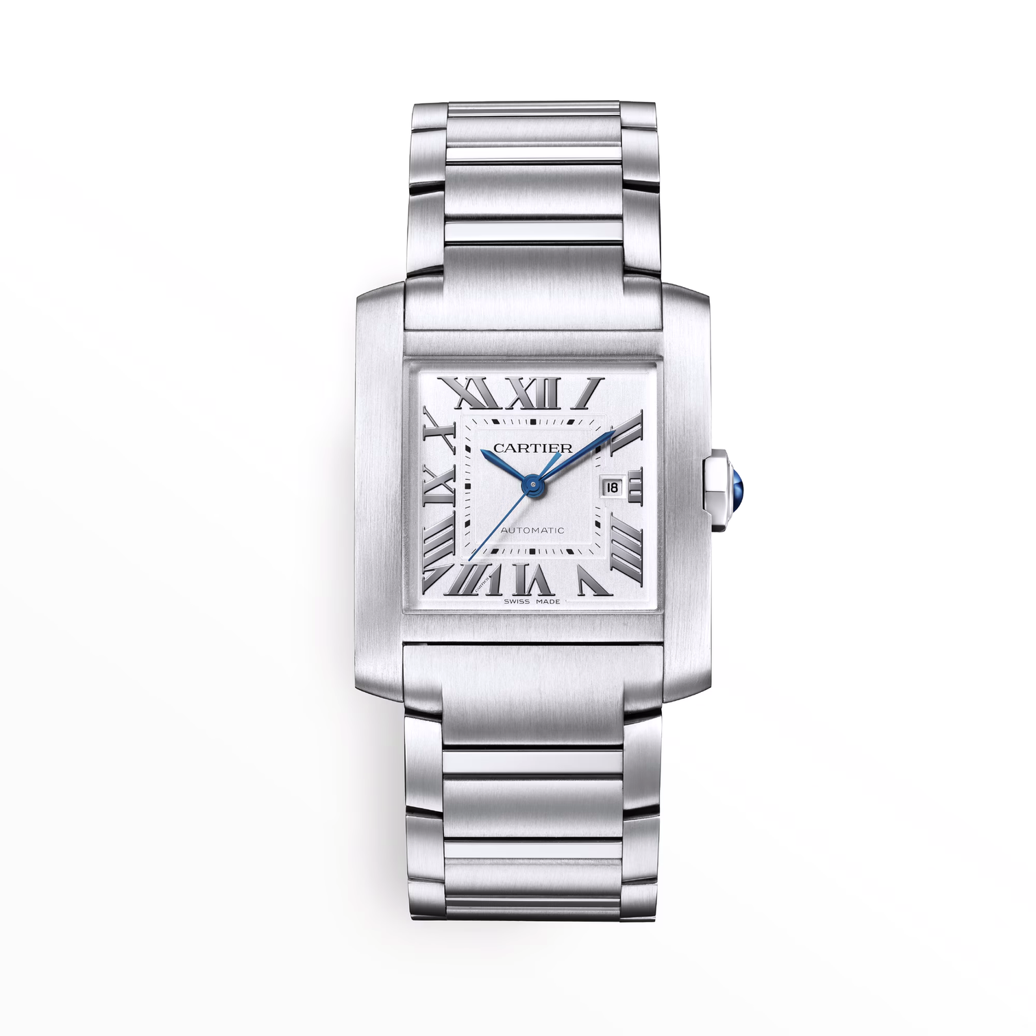 Steel Cartier Tank Française Watch with Silvered Dial